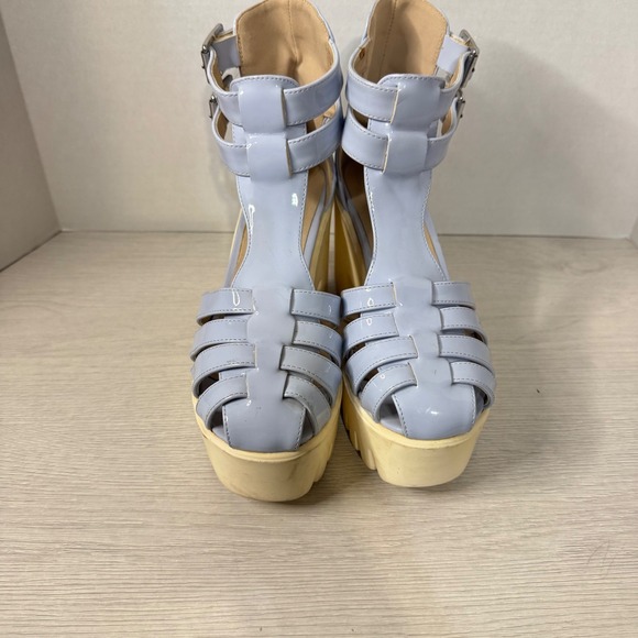 ASOS Light Blue‎ Platform Chunky Heel Cage Gladiator Sandals Size 4 - Picture 2 of 7